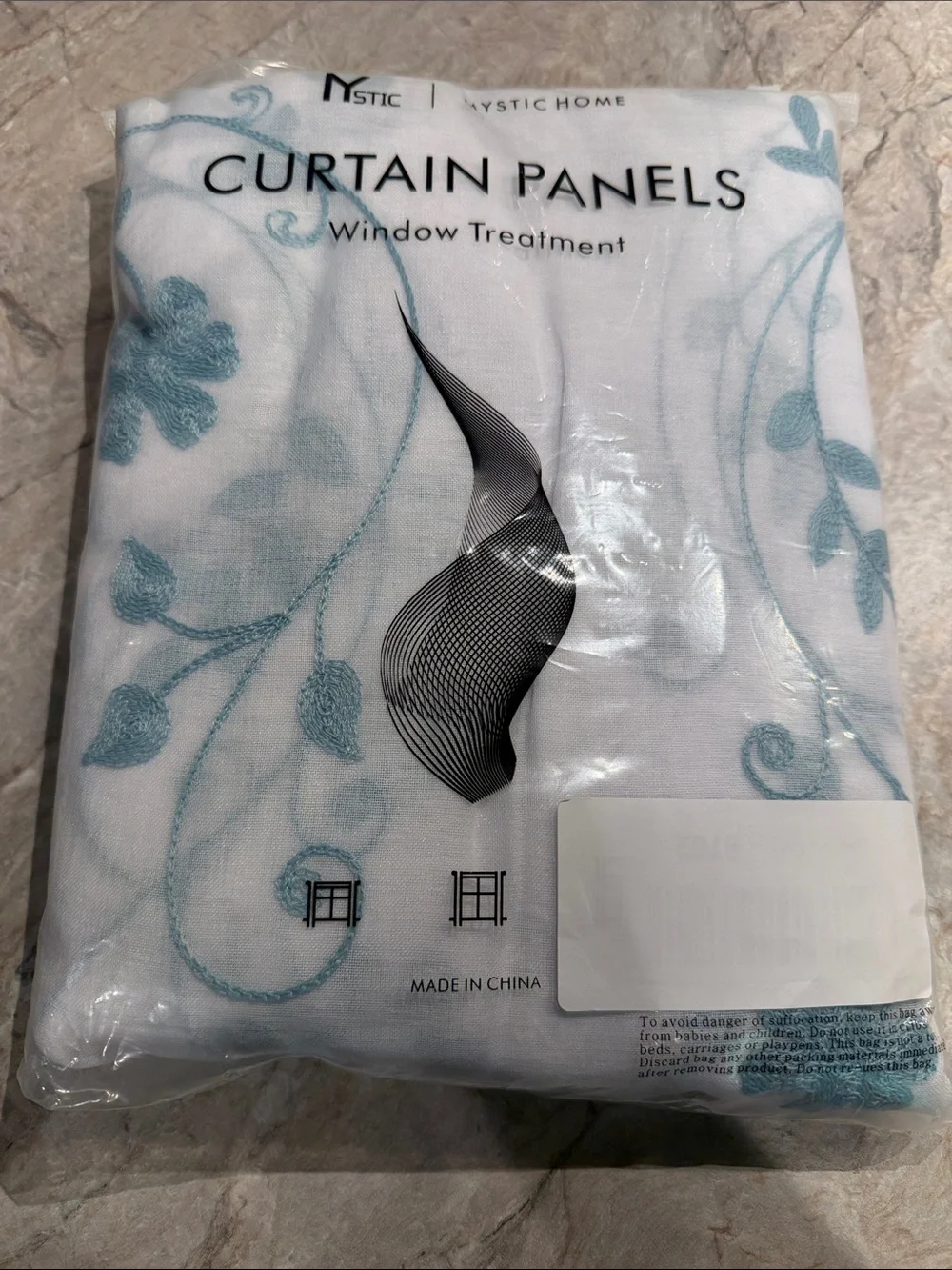 Mystic Sheer Curtain Panel with Teal Floral Embroidery